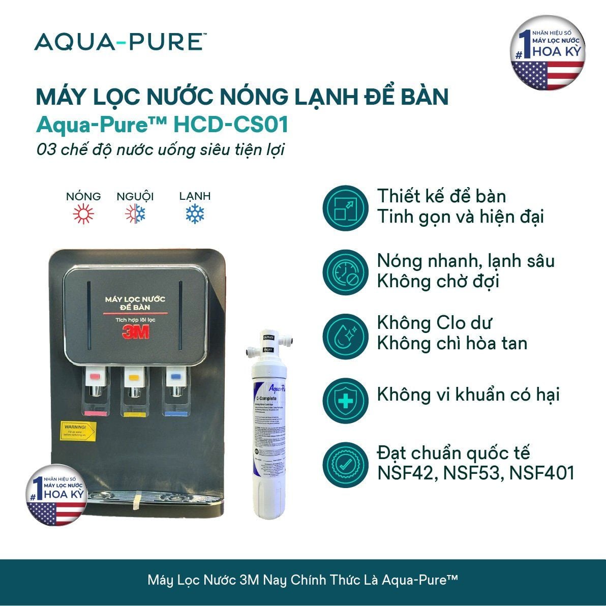  Máy Lọc Nước Nóng Lạnh Để Bàn 3M™ Aqua-Pure™ HCD-CS01 