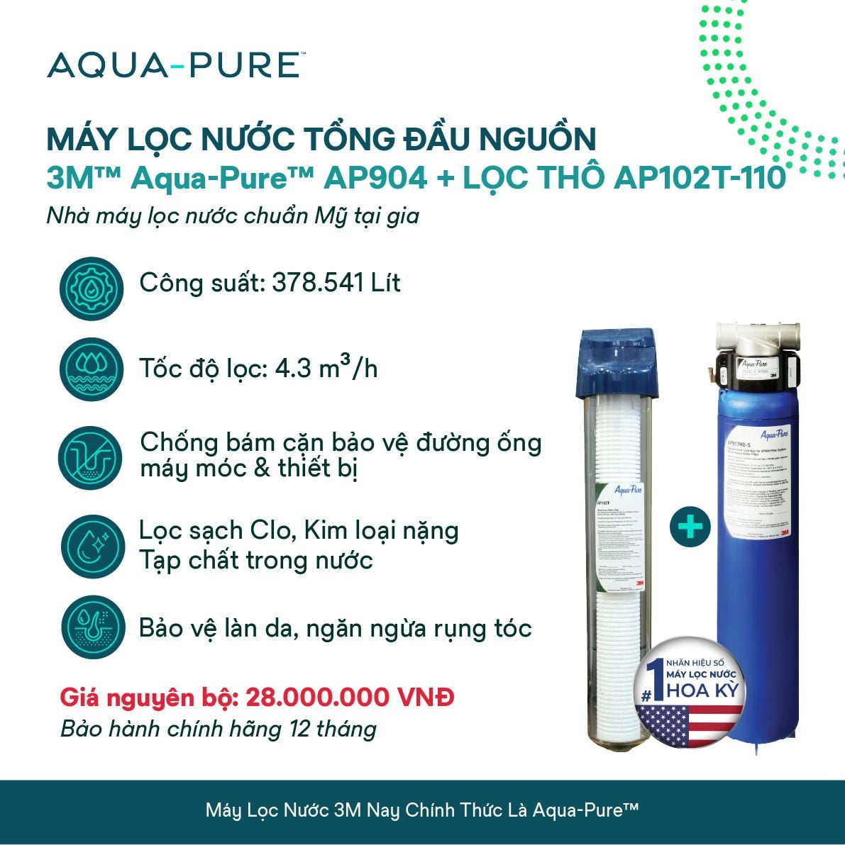  Máy Lọc Nước Tổng Đầu Nguồn 3M™ Aqua-Pure™ AP904 Kèm Lọc Thô Aqua-Pure Cao Cấp 