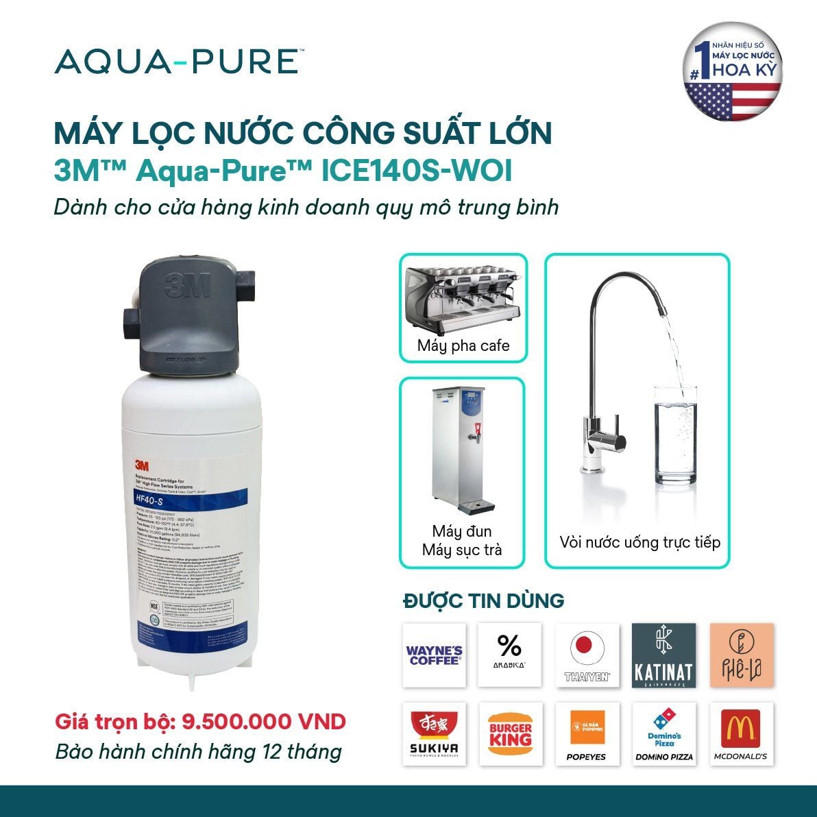  Máy Lọc Nước Dành Cho Nhà Hàng, Quán Cà Phê 3M™ Aqua-Pure™ ICE140S-WOI 