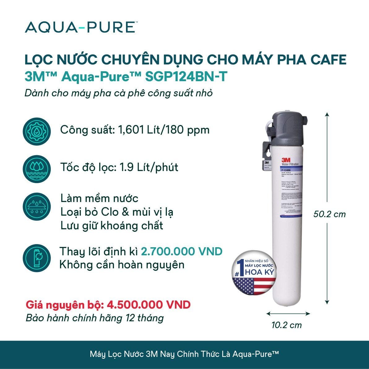  Máy Lọc Nước Chuyên Dụng Cho Máy Pha Cà Phê 3M™ Aqua-Pure™ SGP124BN-T 