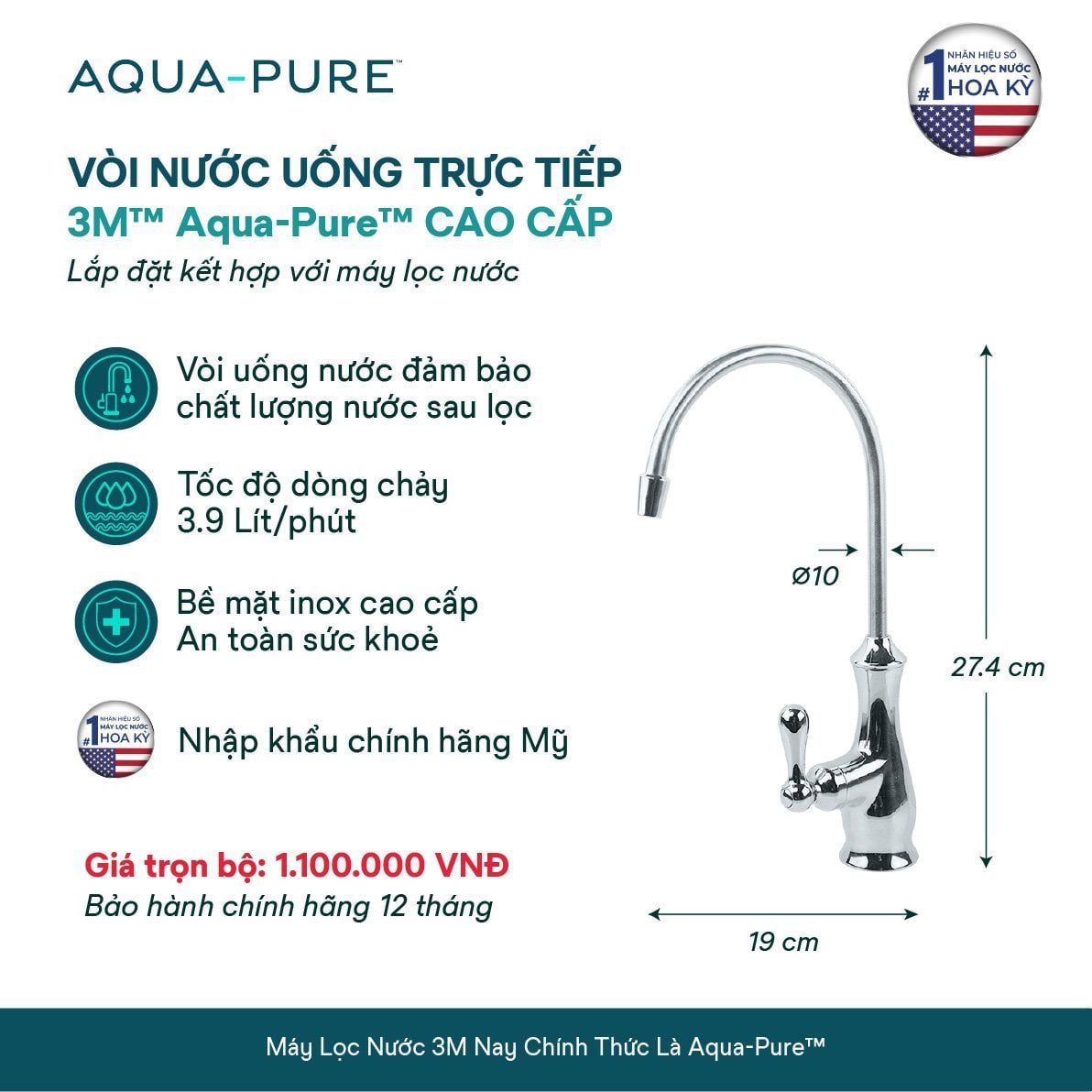  Vòi Nước Uống Trực Tiếp 3M™ Aqua-Pure™ - Hàng Chính Hãng 