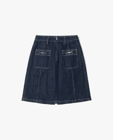  LEE - Chân váy denim midi phối túi hộp 