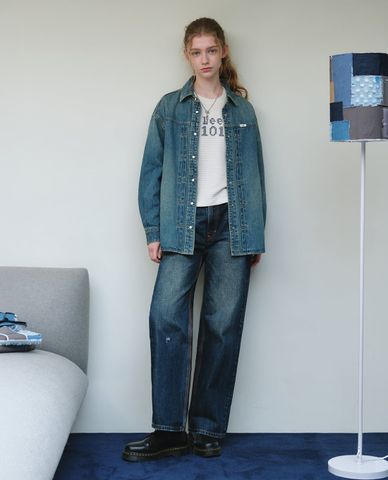  LEE - Quần jeans nữ ống rộng hiện đại 