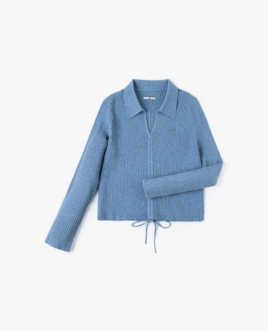  LEE - Áo dệt kim nữ cổ bẻ tay dài Seasonal 