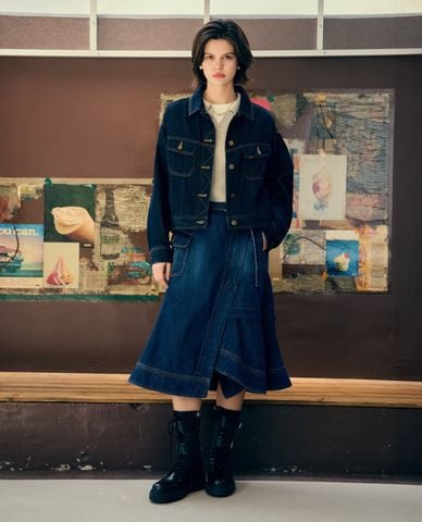  LEE - Chân váy denim midi xẻ tà Modern 