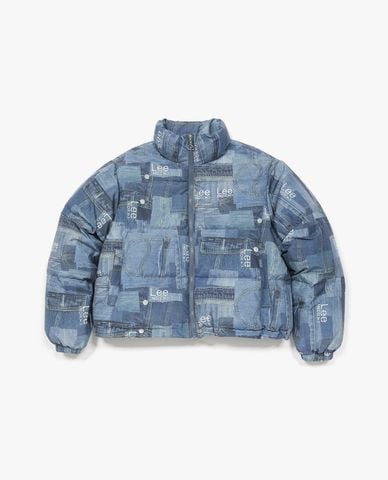  LEE - Áo khoác phao nữ tay dài họa tiết patchwork Indigo 