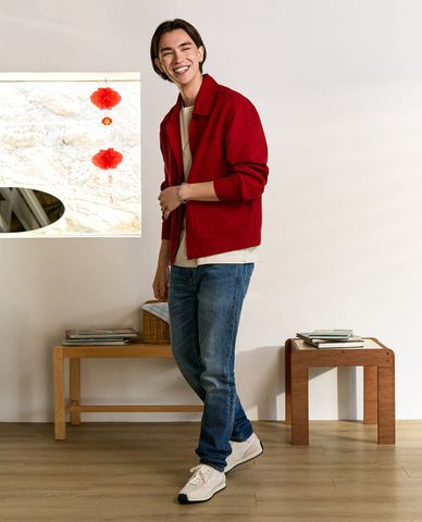  LEE - Áo khoác denim nam cổ bẻ tay dài thêu logo 