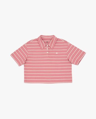  LEE - Áo polo nữ tay ngắn kẻ sọc phom croptop 