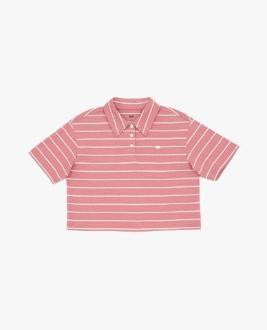  LEE - Áo polo nữ tay ngắn kẻ sọc phom croptop 