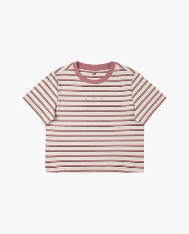  LEE - Áo croptop nữ cổ tròn tay ngắn kẻ sọc 