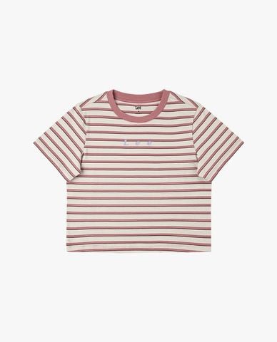  LEE - Áo croptop nữ cổ tròn tay ngắn kẻ sọc 