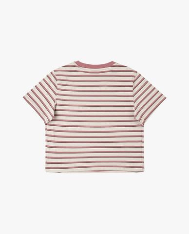  LEE - Áo croptop nữ cổ tròn tay ngắn kẻ sọc 