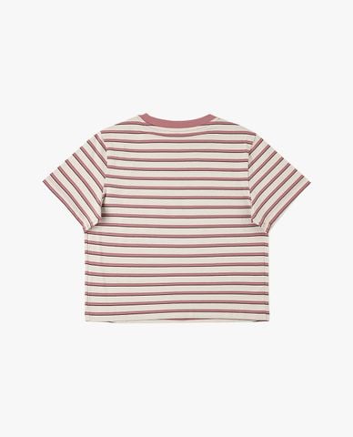  LEE - Áo croptop nữ cổ tròn tay ngắn kẻ sọc 