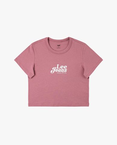  LEE - Áo croptop nữ cổ tròn tay ngắn in logo 