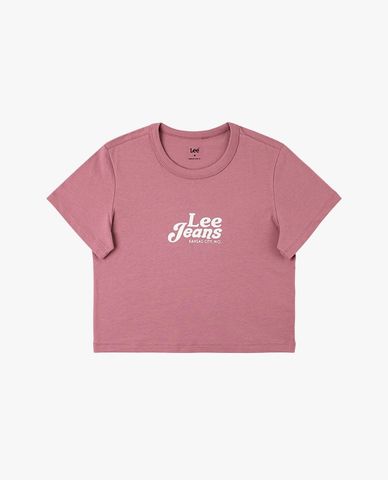  LEE - Áo croptop nữ cổ tròn tay ngắn in logo 
