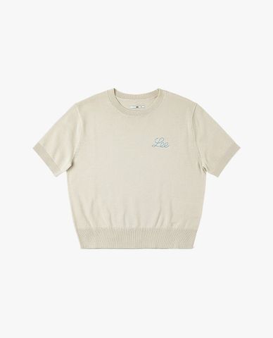  LEE - Áo dệt kim nữ cổ tròn tay ngắn phối logo 