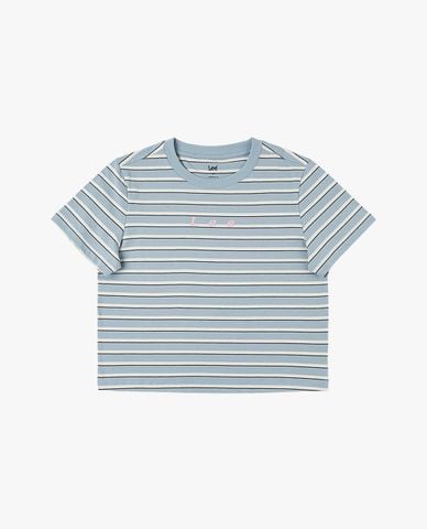  LEE - Áo croptop nữ cổ tròn tay ngắn kẻ sọc 