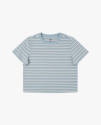  LEE - Áo croptop nữ cổ tròn tay ngắn kẻ sọc 