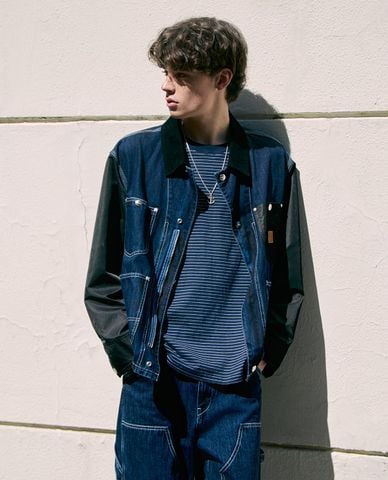  LEE - Áo thun nam cổ tròn tay ngắn kẻ sọc 