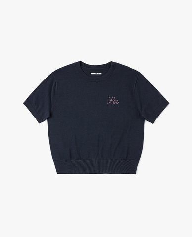  LEE - Áo dệt kim nữ cổ tròn tay ngắn phối logo 