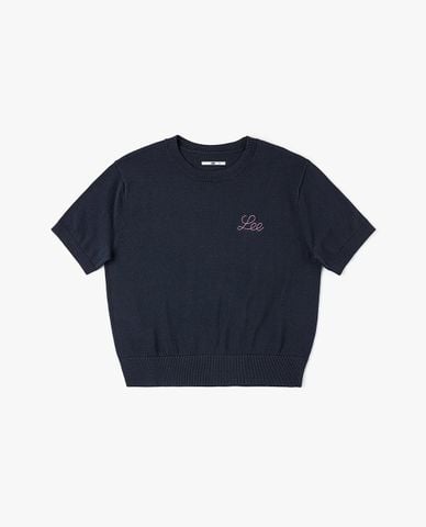  LEE - Áo dệt kim nữ cổ tròn tay ngắn phối logo 