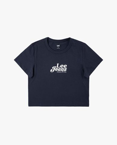 LEE - Áo croptop nữ cổ tròn tay ngắn in logo 