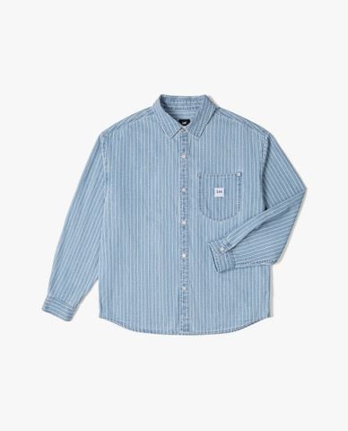  LEE - Áo sơ mi denim nam cổ bẻ tay dài phối logo 
