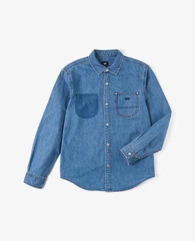  LEE - Áo sơ mi denim nam tay dài phối túi thêu logo 