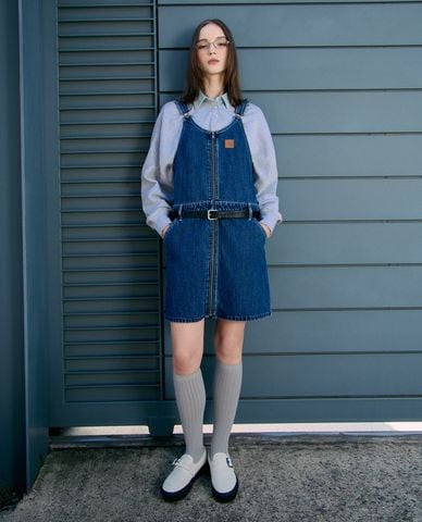  LEE - Đầm yếm denim mini phối khóa kéo zip 