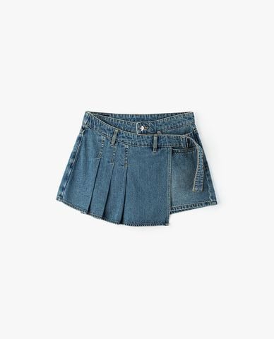 LEE - Quần short giả váy nữ denim xếp li 
