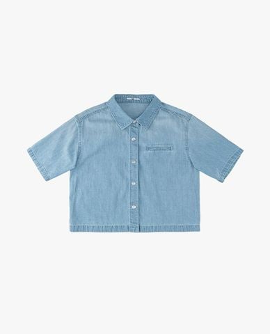 LEE - Áo sơ mi denim nữ tay ngắn phom croptop 