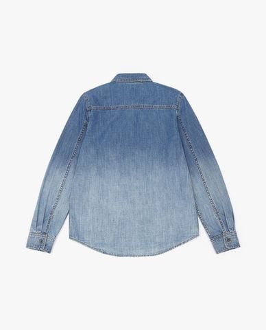  LEE - Áo sơ mi denim nữ cổ bẻ tay dài wash loang 