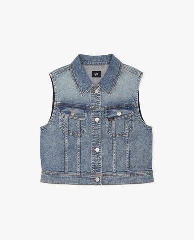  LEE - Áo khoác gilet nữ denim cổ bẻ 