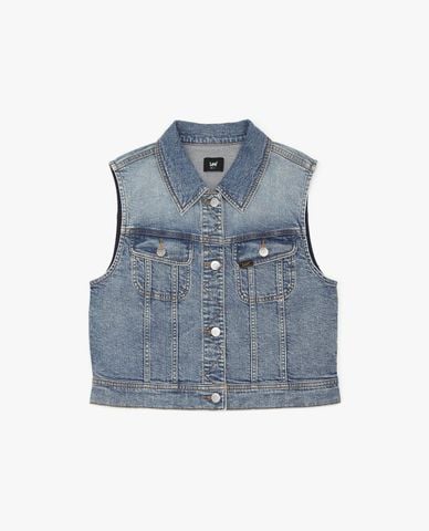  LEE - Áo khoác gilet nữ denim cổ bẻ 