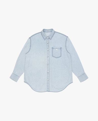  LEE - Áo sơ mi denim nữ cổ bẻ tay dài phối túi 