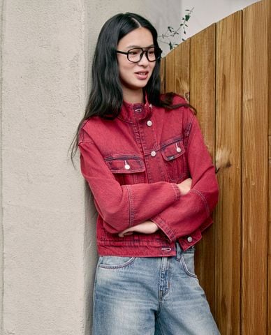  LEE - Áo khoác denim nữ tay dài phom croptop 