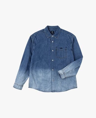  LEE - Áo sơ mi denim nam cổ bẻ tay dài wash bạc 