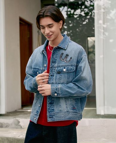  LEE - Áo khoác denim nam cổ bẻ tay dài Seasonal 