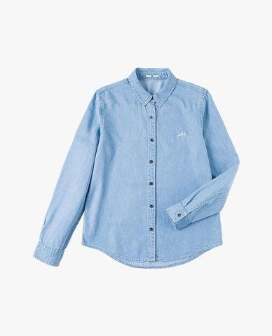  LEE - Áo sơ mi denim nữ cổ bẻ tay dài thêu logo 