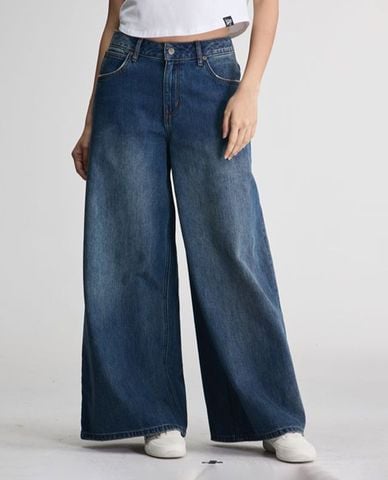  LEE - Quần jeans nữ ống rộng wash bạc 