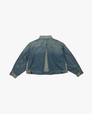  LEE - Áo khoác denim nữ cổ bẻ tay dài khóa kéo 