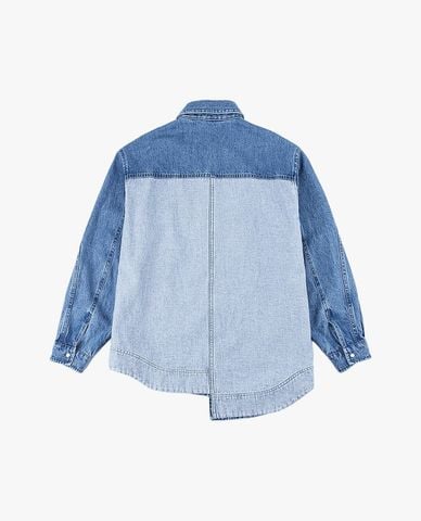  LEE - Áo sơ mi denim nữ tay dài vạt lệch 