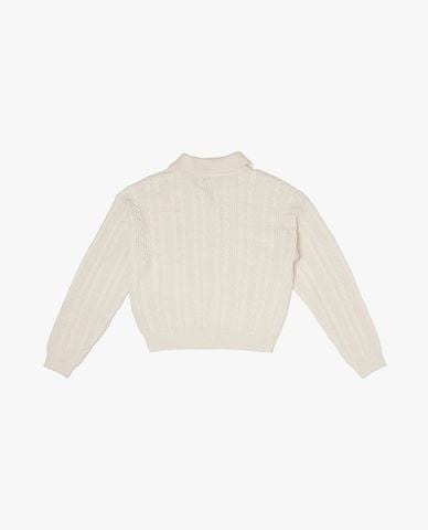  LEE - Áo dệt kim nữ cổ bẻ tay dài phom croptop 