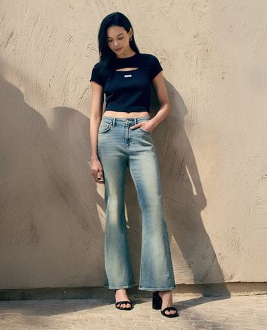  LEE - Áo croptop nữ cổ tròn tay ngắn Modern Seasonal 