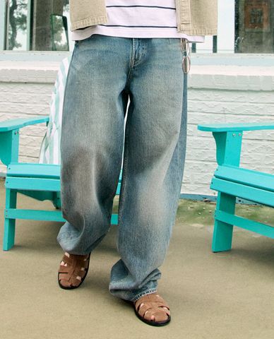  LEE - Quần jeans nam ống rộng wash bạc 