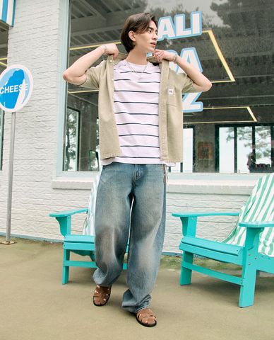  LEE - Quần jeans nam ống rộng wash bạc 