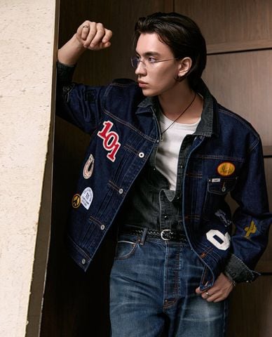  LEE - Áo khoác denim nam cổ bẻ tay dài 101+ 