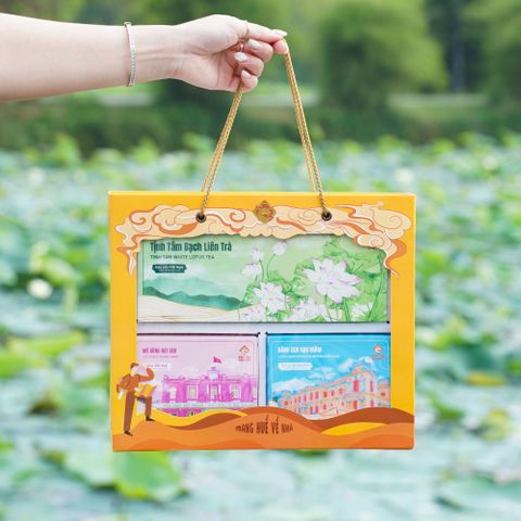 Hộp Quà Trà Sen, Bánh Sen, Mè Xửng Sen – Gói Trọn Hương Vị Huế Làm Quà
