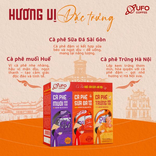 Cà Phê Ba Miền Mix 3 Vị (Cà Phê Trứng Hà Nội - Cà Phê Sữa Đá Sài Gòn - Cà Phê Muối Huế) - UFO Coffee