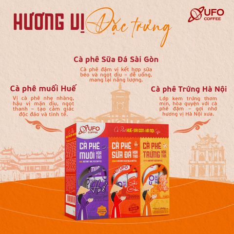 Cà Phê Ba Miền Mix 3 Vị (Cà Phê Trứng Hà Nội - Cà Phê Sữa Đá Sài Gòn - Cà Phê Muối Huế) - UFO Coffee